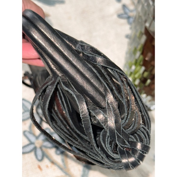 KATHERINE KWEI Black Leather Fringe Clutch Bag New York Evening Occasion - Picture 11 of 11